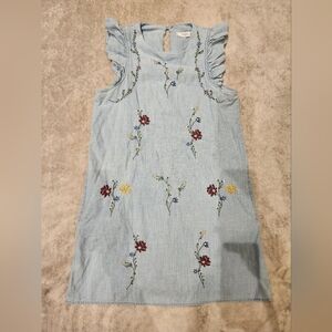 Mango Embroidered Spring Flower Hippie Babydoll Denim Dress